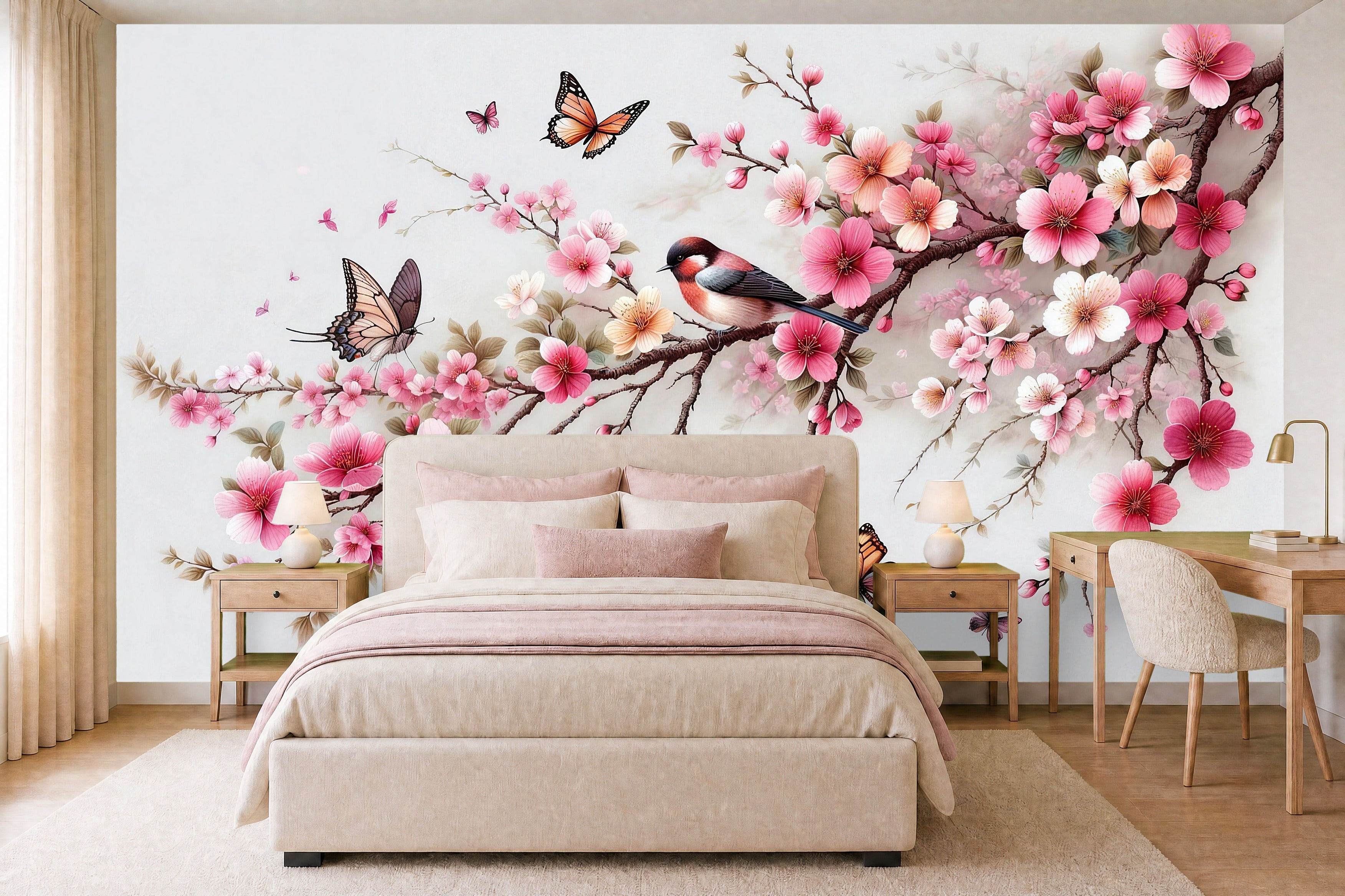 cherry blossom butterfly wallpaper in a children's room