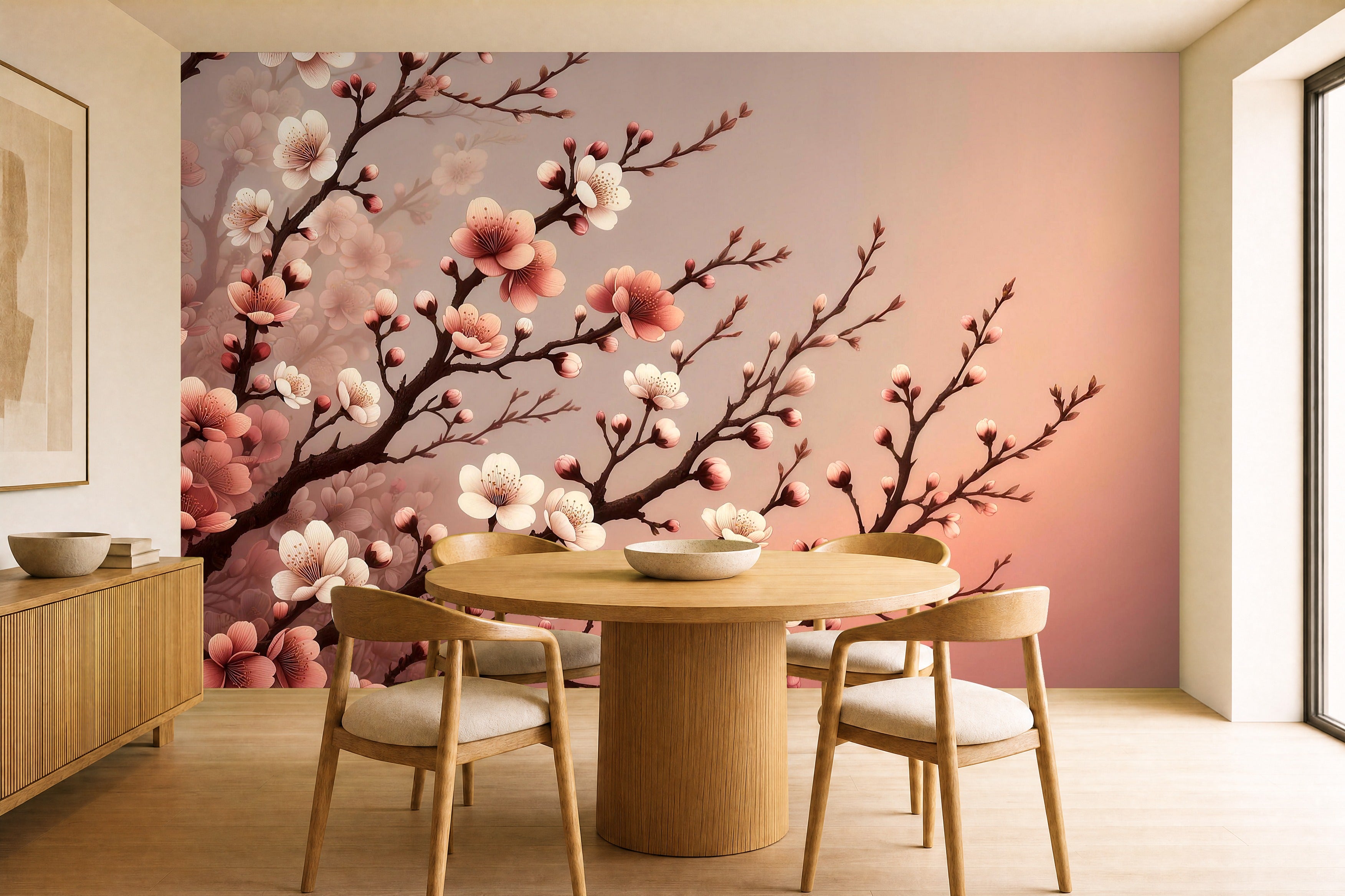 cherry blossom japan wallpaper in a kitchen