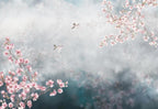 cherry blossom landscape wallpaper pattern shown flat