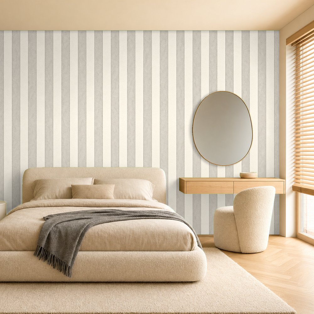 classy striped wallpaper grey room 2