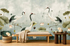 Crane Mural Wallpaper — mural in a styled room