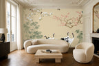 Oriental Crane Wallpaper — mural in a styled room