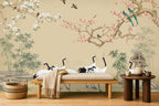 Oriental Crane Wallpaper — room scene