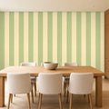 cream and green striped wallpaper room