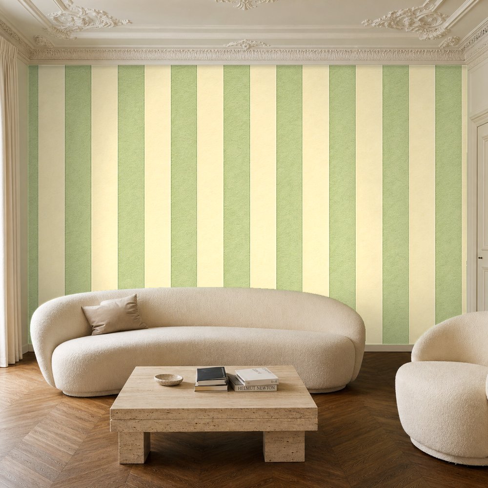 cream and green striped wallpaper room 2