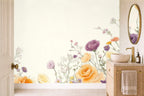 cream rose wallpaper in a cloakroom