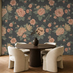 pink and green floral wallpaper dining room wall