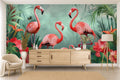 Tropical flamingo wallpaper — mural in a styled living room