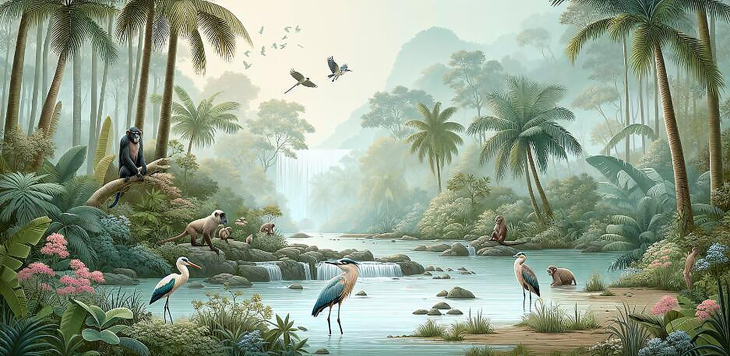 dancing crane wallpaper pattern shown flat