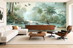 dancing crane wallpaper in a living room