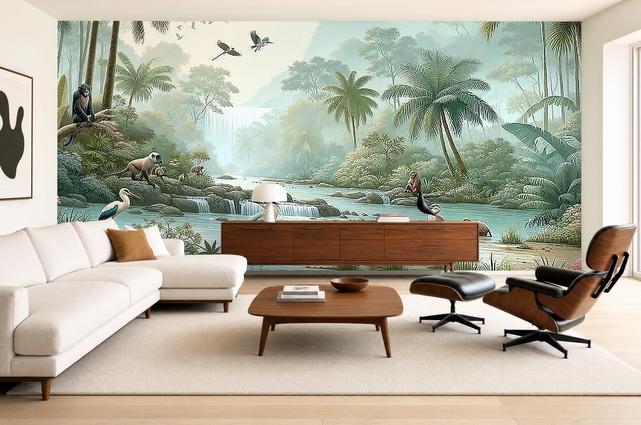 dancing crane wallpaper in a living room