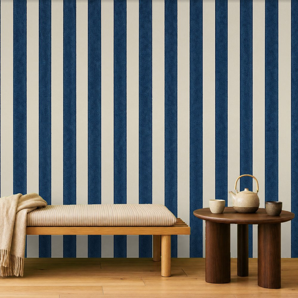 dark blue striped wallpaper room 2