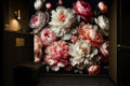 dark floral peony wallpaper in a cloakroom