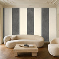 dark gray and light gray striped wallpaper room