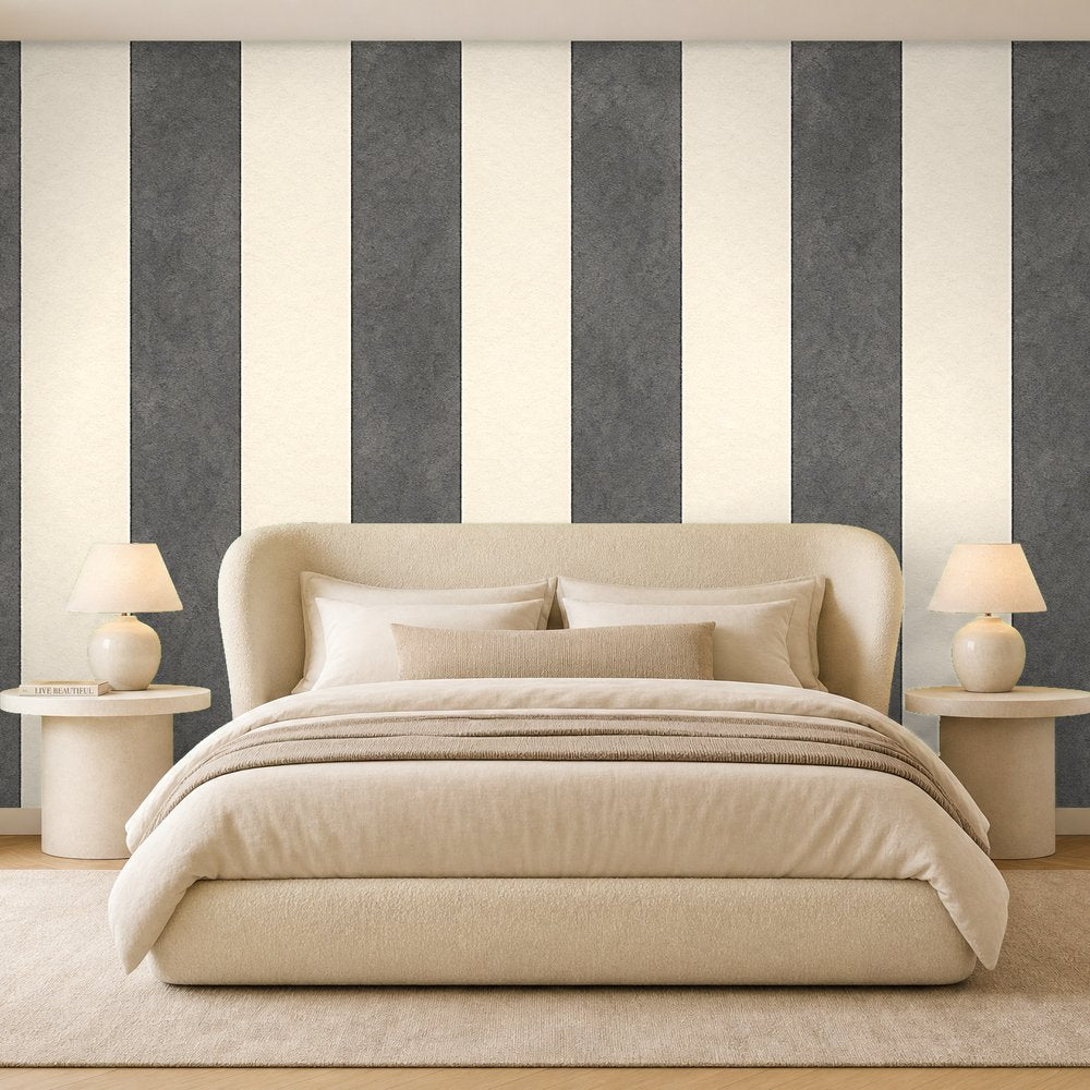 dark gray and light gray striped wallpaper room 2