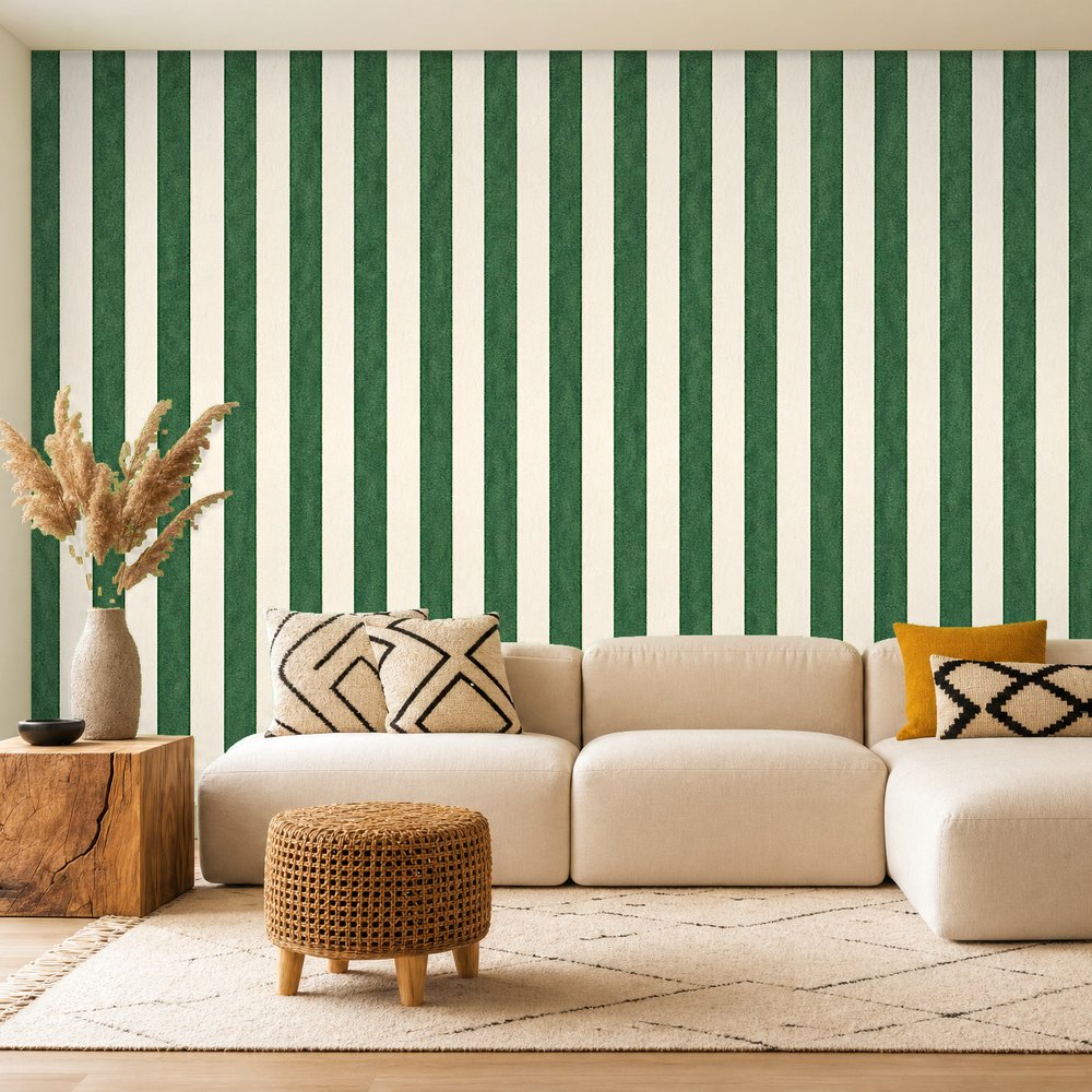 dark green striped wallpaper room 2
