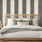dark grey and white striped wallpaper room 2