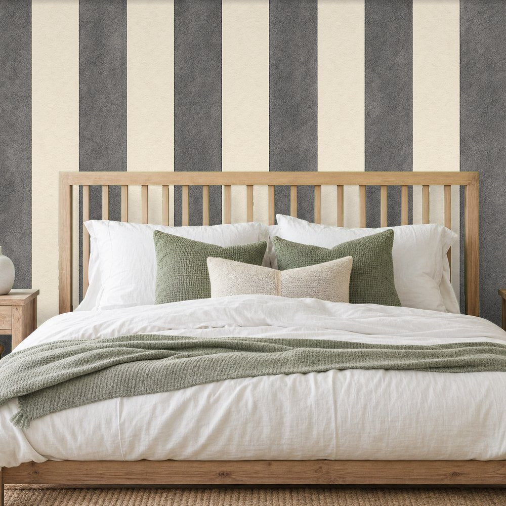 dark grey and white striped wallpaper room 2
