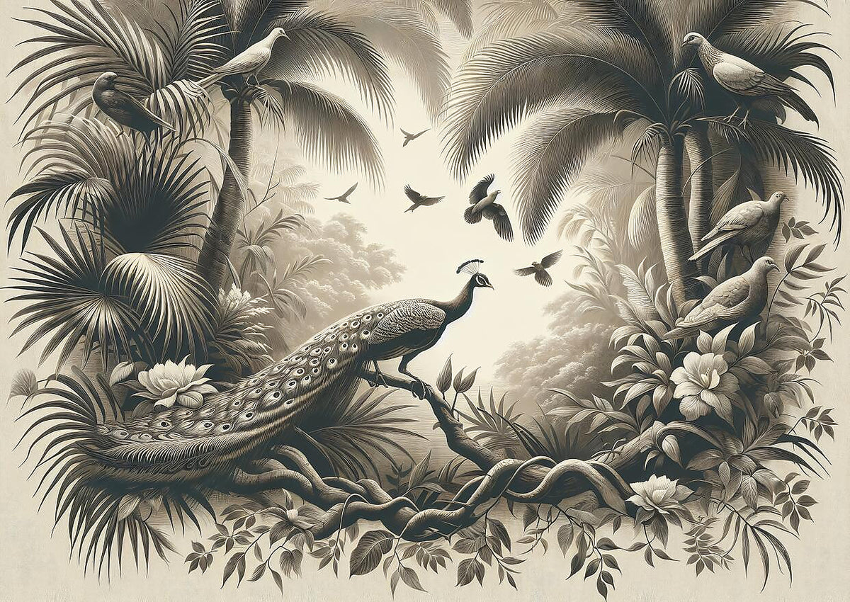 dark peacock wallpaper pattern shown flat