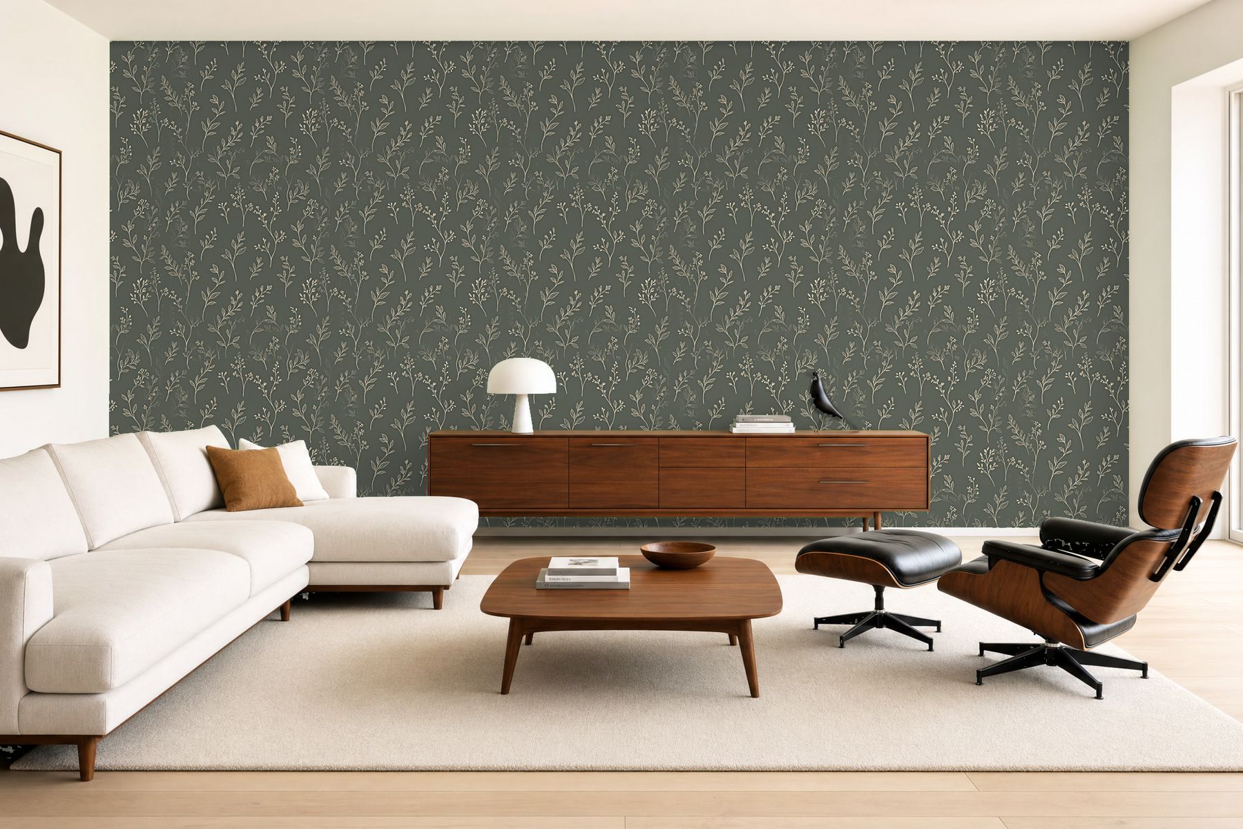Dark Sage green wallpaper room view