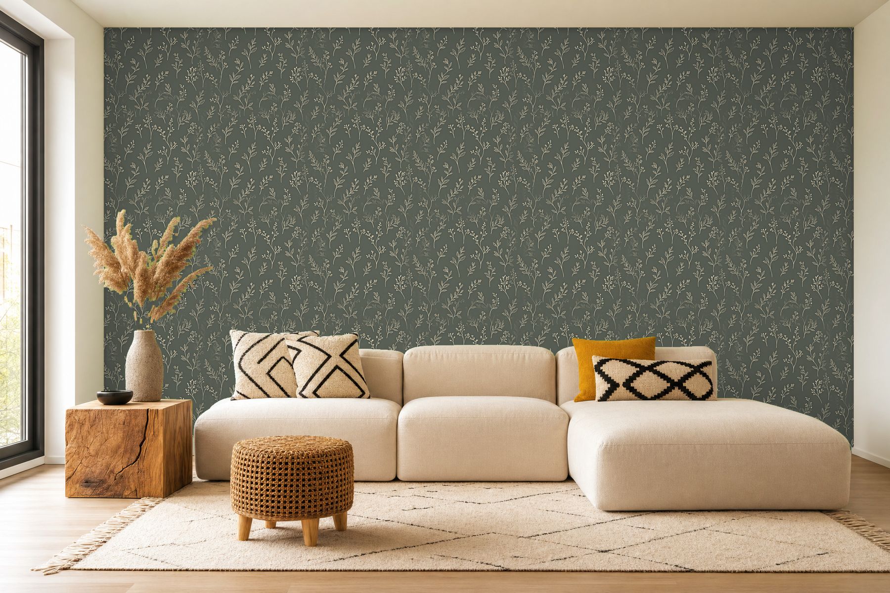 Dark Sage green wallpaper room view 2
