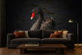 dark swan wallpaper in a living room