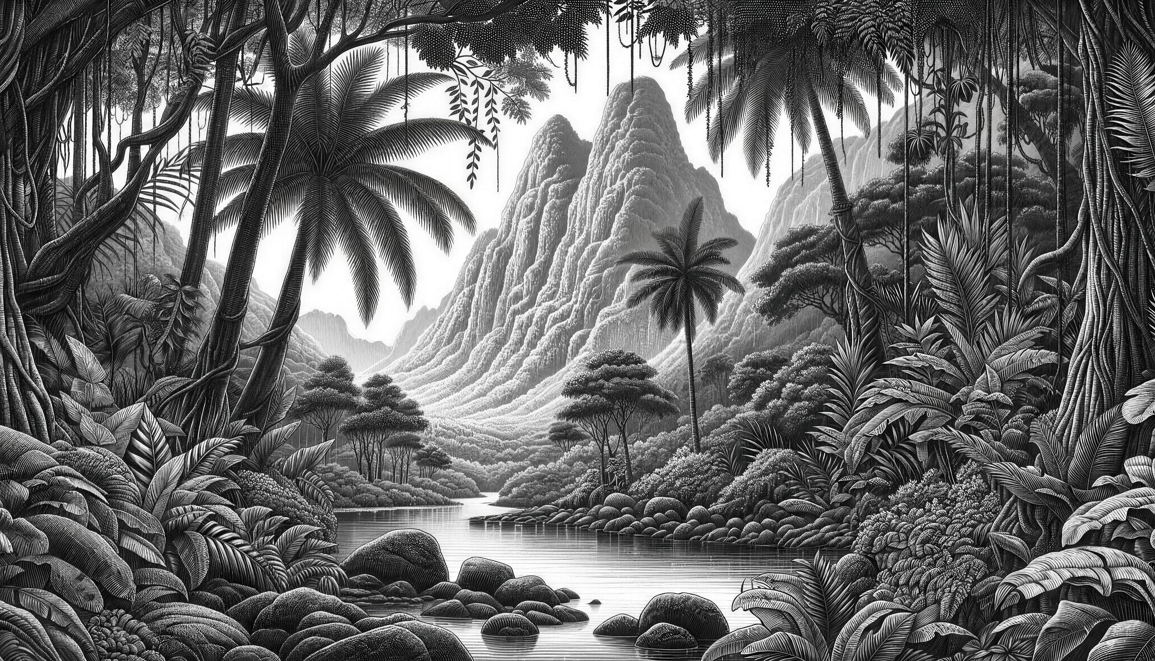 dark tropical wallpaper pattern shown flat