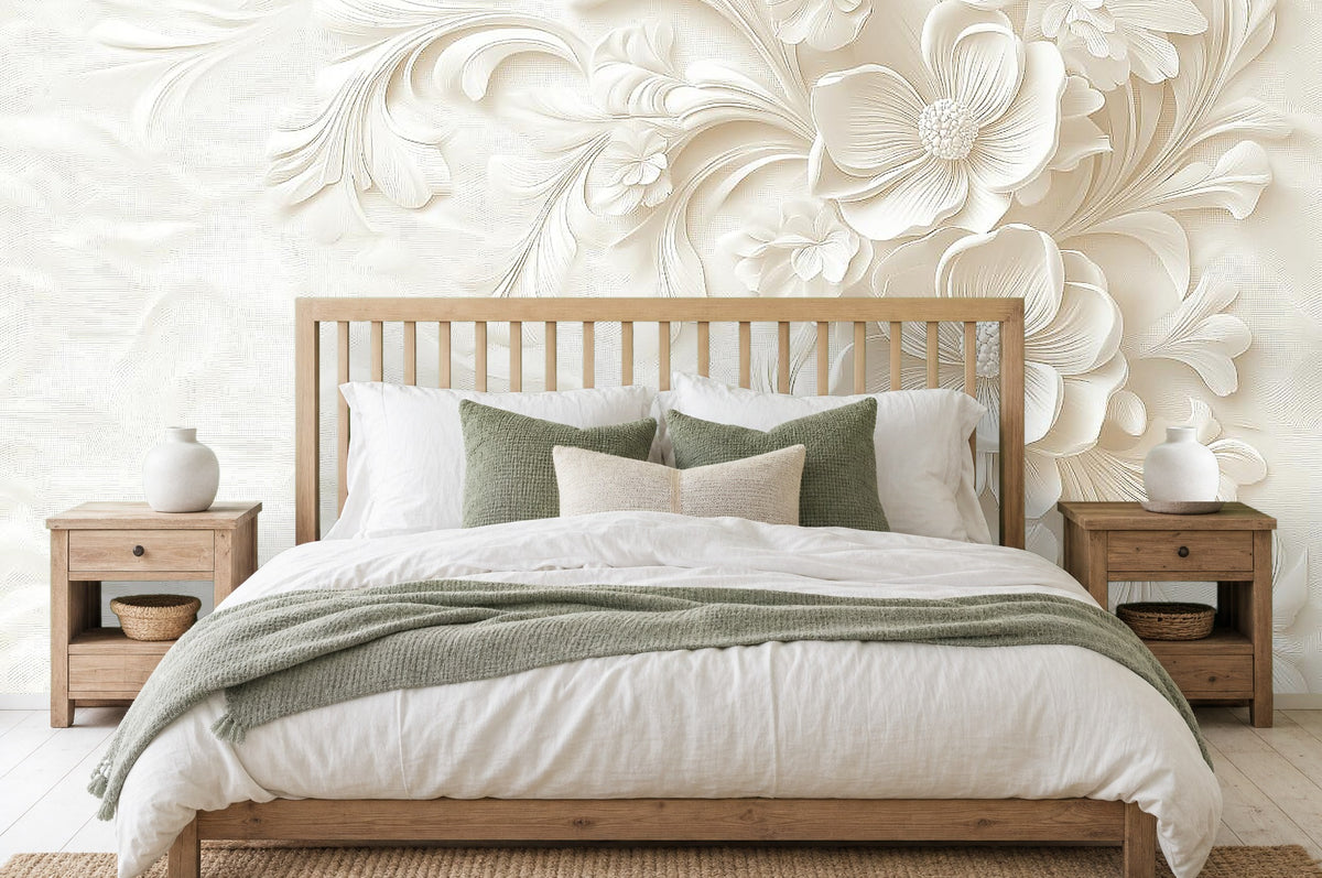 delicate floral wallpaper in a bedroom