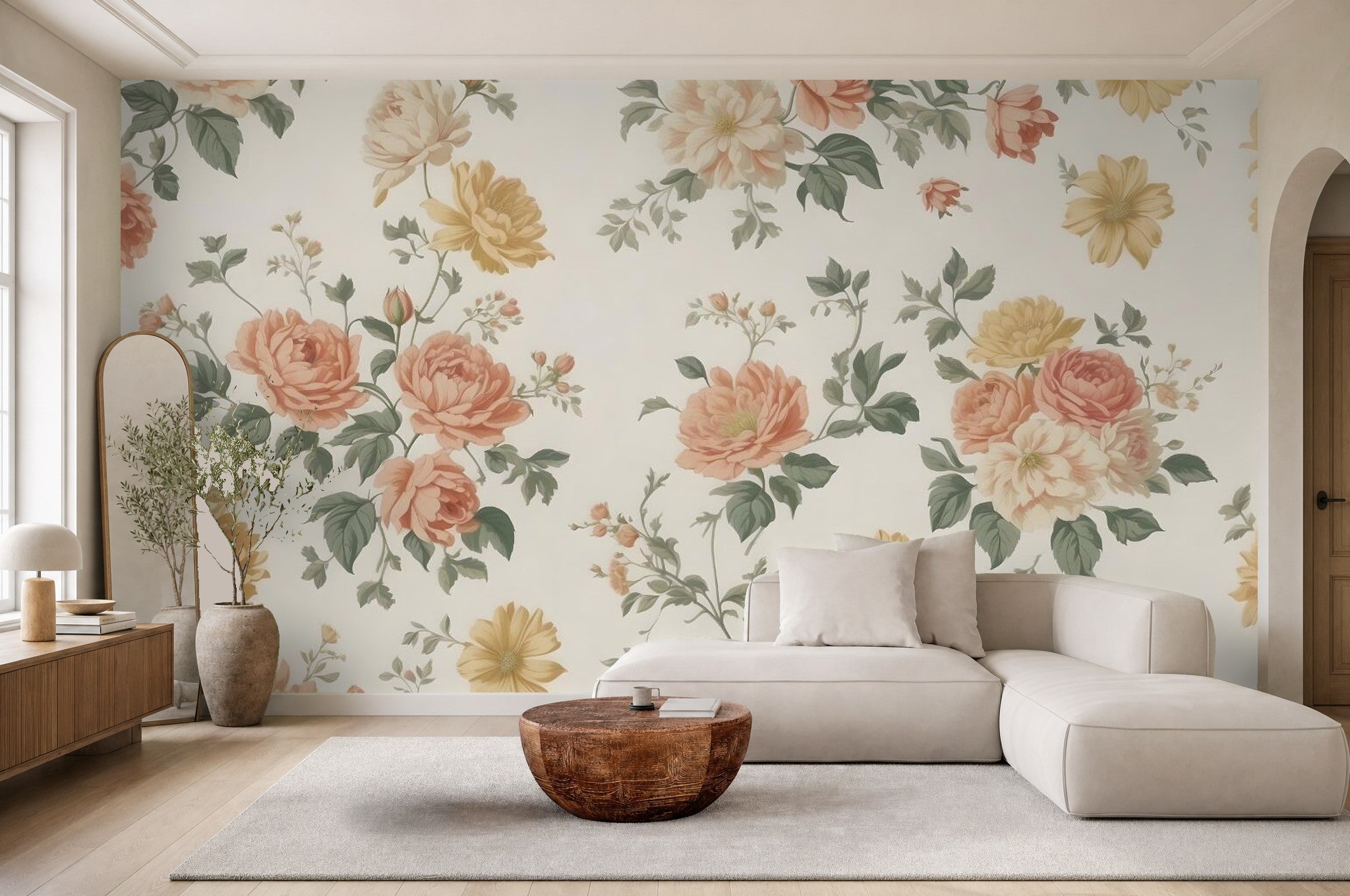 roses wallpaper in a living room