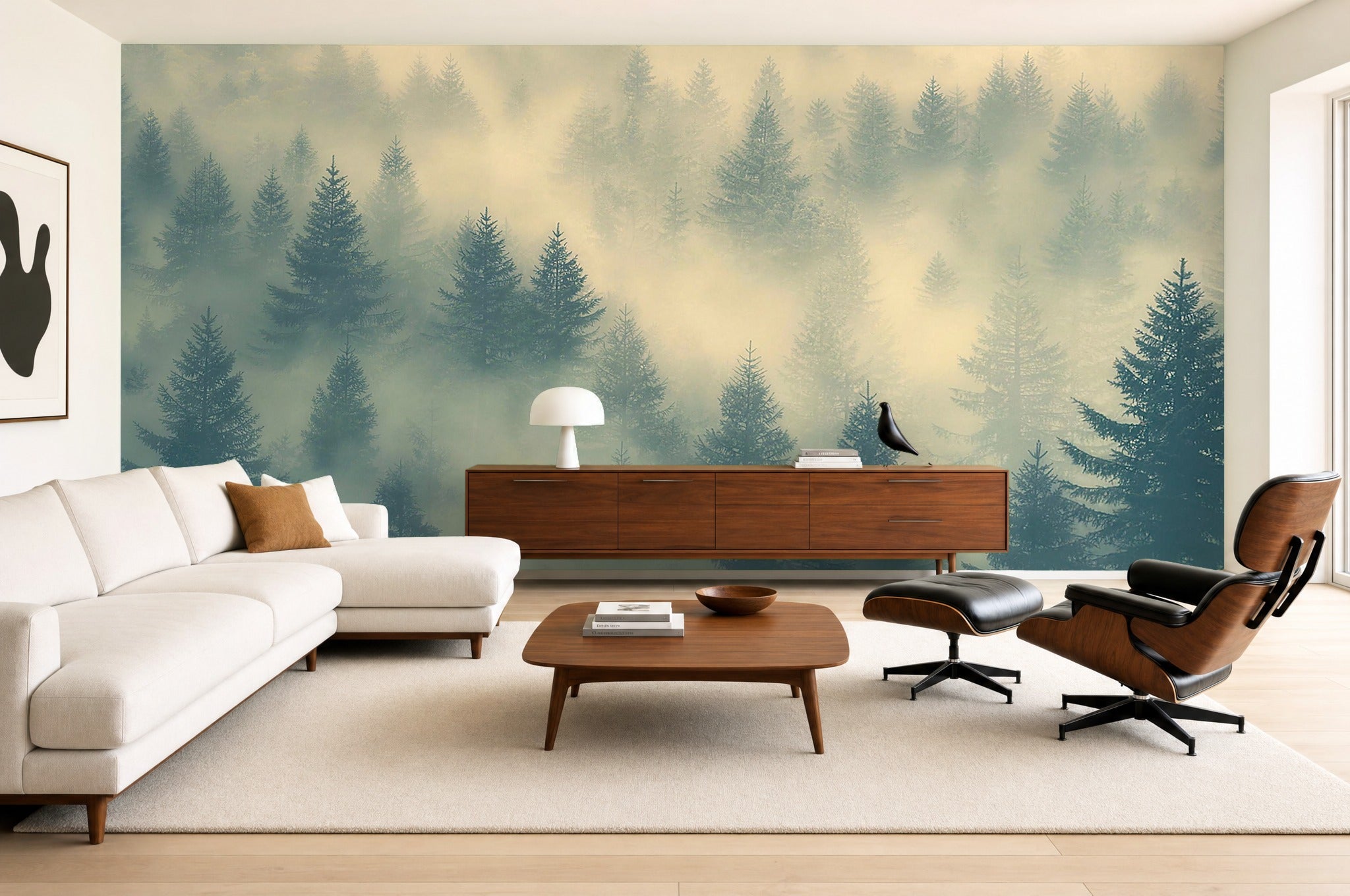 enchanted forest wallpaper in a living room