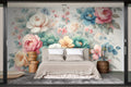 peony sage wallpaper in a bedroom