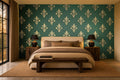 golden lily wallpaper in a bedroom