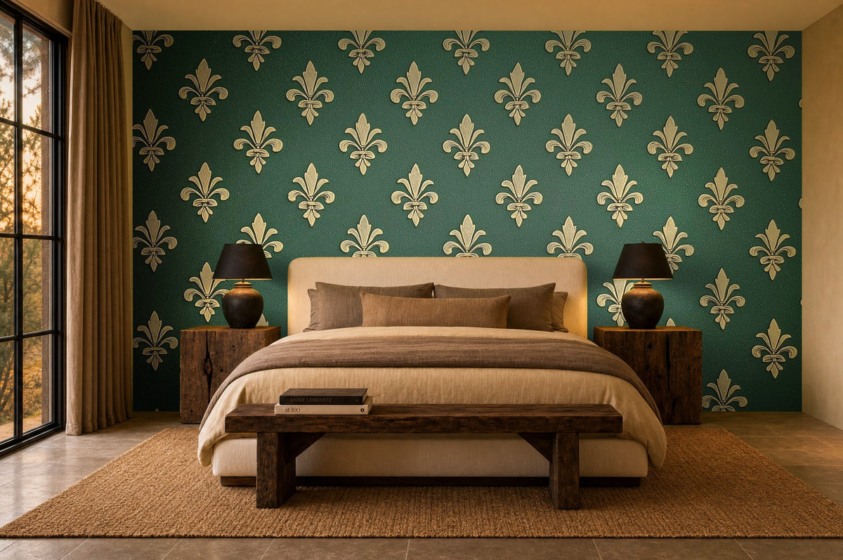 golden lily wallpaper in a bedroom