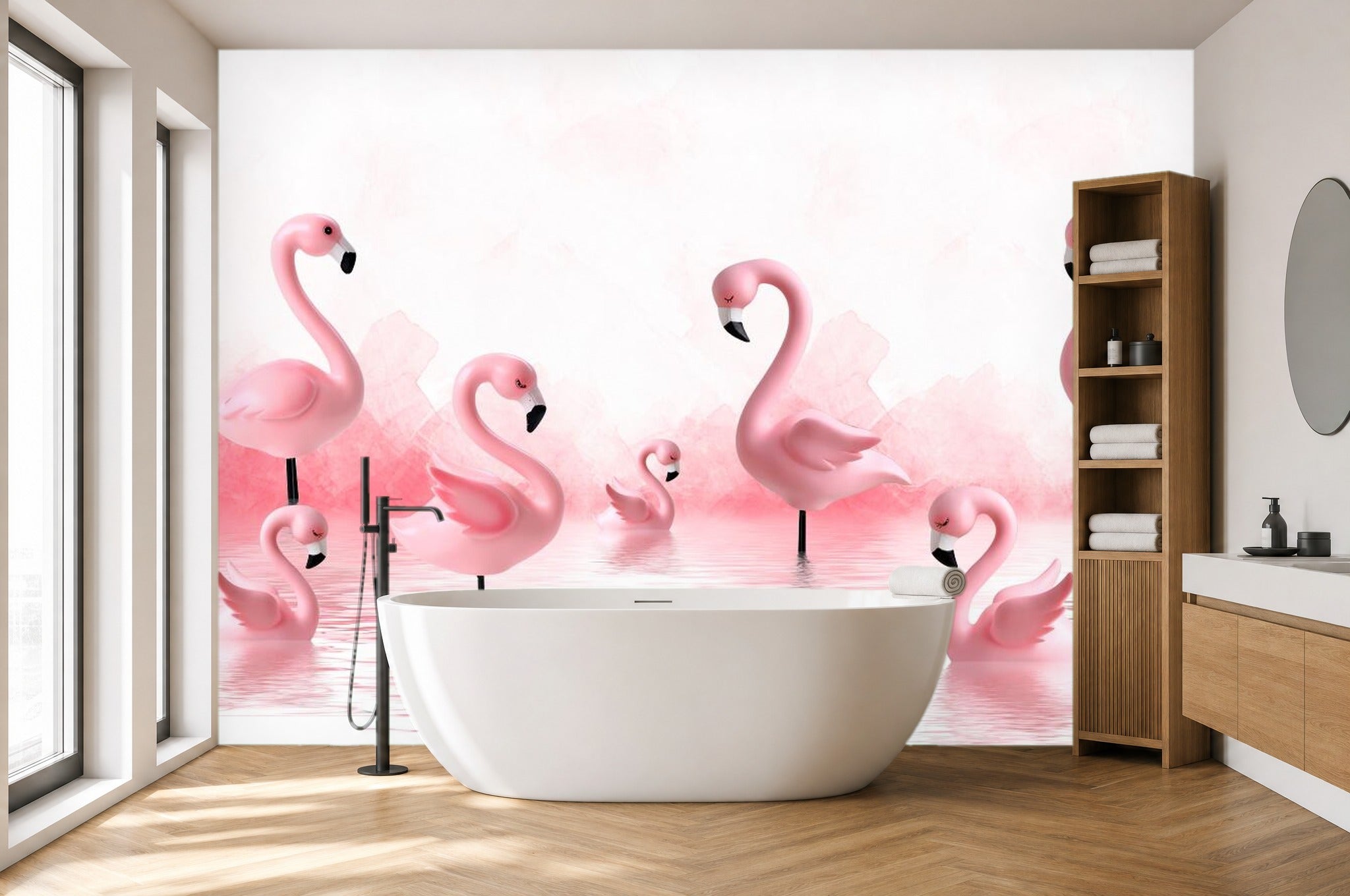 Flamingo Bathroom Wallpaper — mural in a styled room