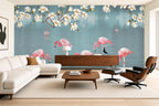 Blue and Pink Flamingo Wallpaper — room scene