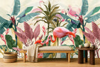 Flamingo Leaf Wallpaper — mural in a styled room