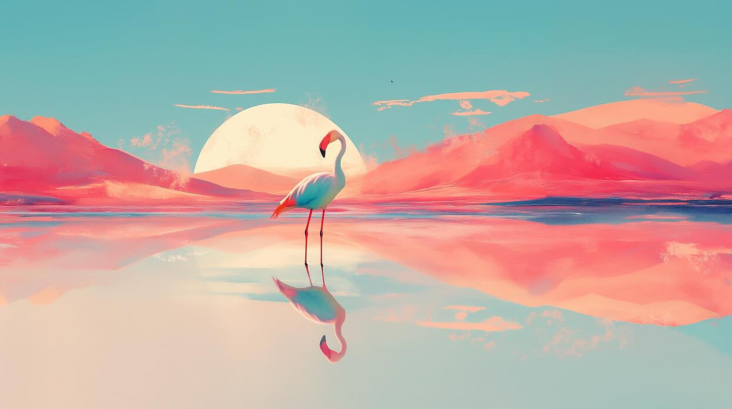 flamingo lake midnight wallpaper pattern shown flat