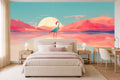 flamingo lake midnight wallpaper in a children's room