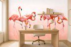 flamingo lake wallpaper in a home office