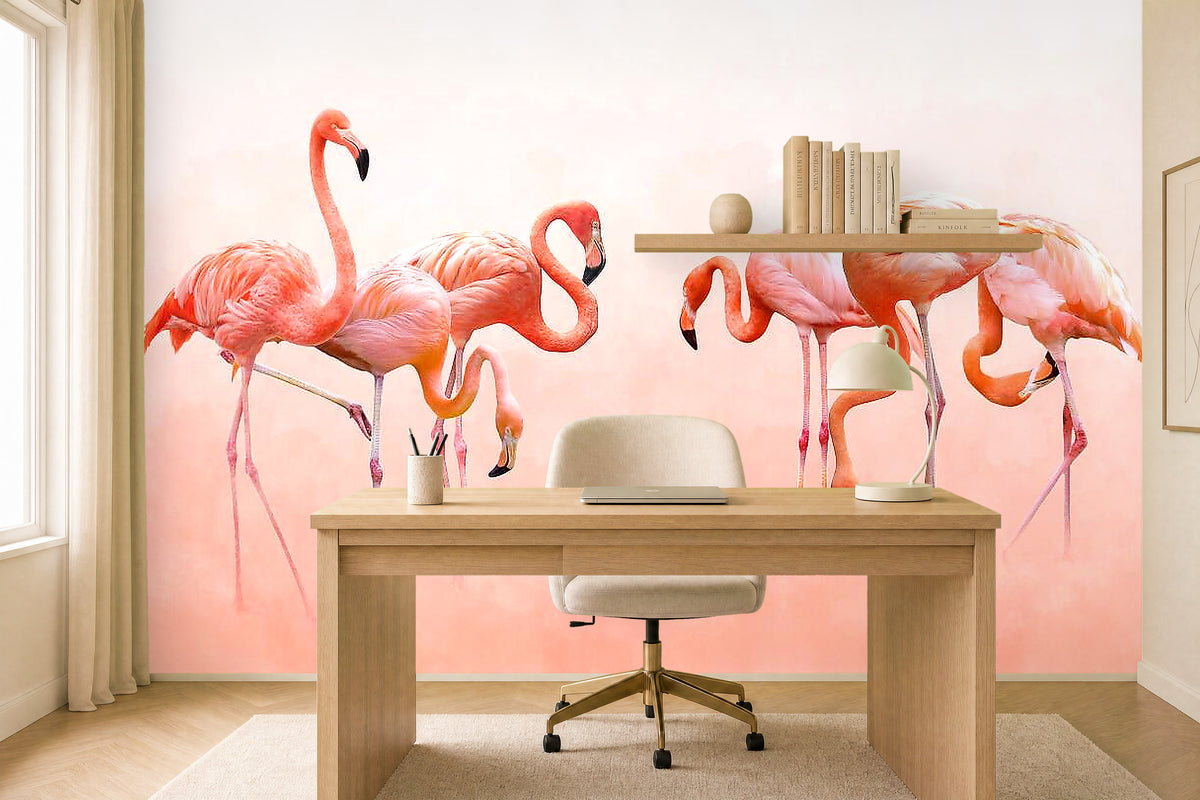 flamingo lake wallpaper in a home office