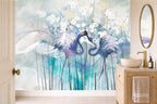 flamingo wallpaper blue in a cloakroom