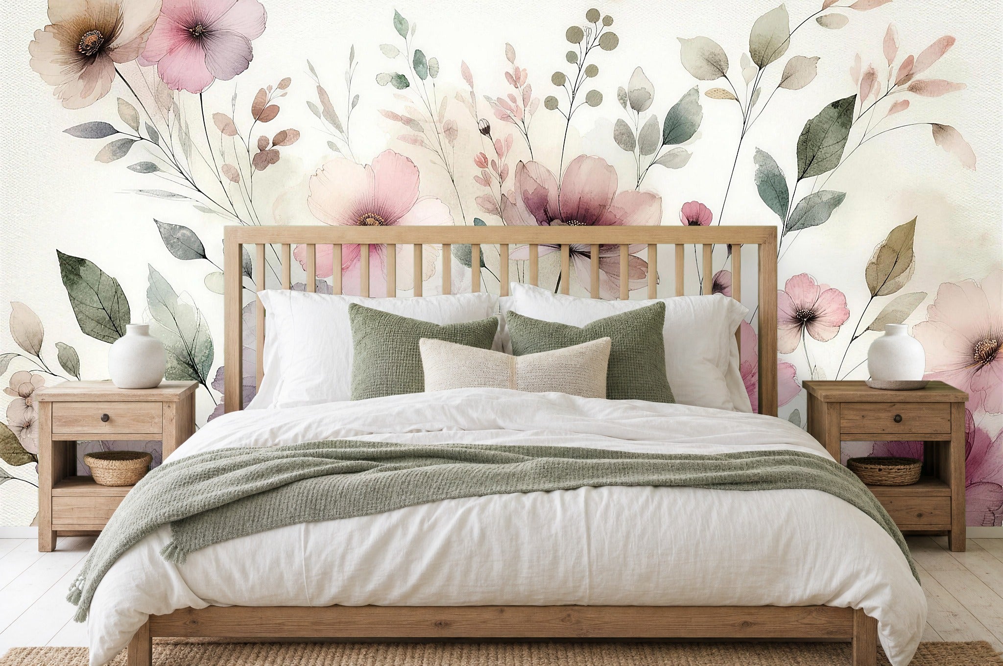 floral art wallpaper in a bedroom