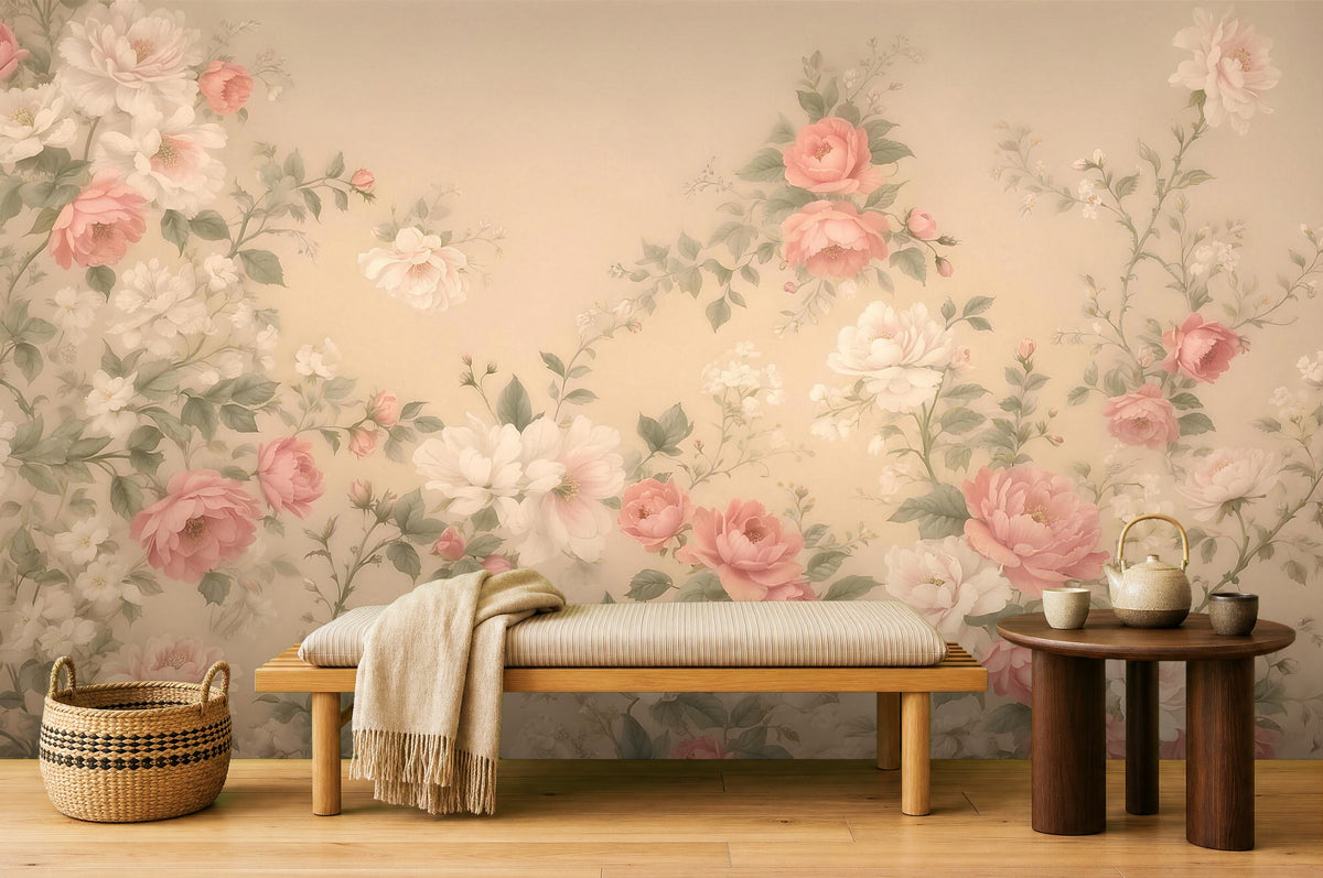floral decor wallpaper in a living room