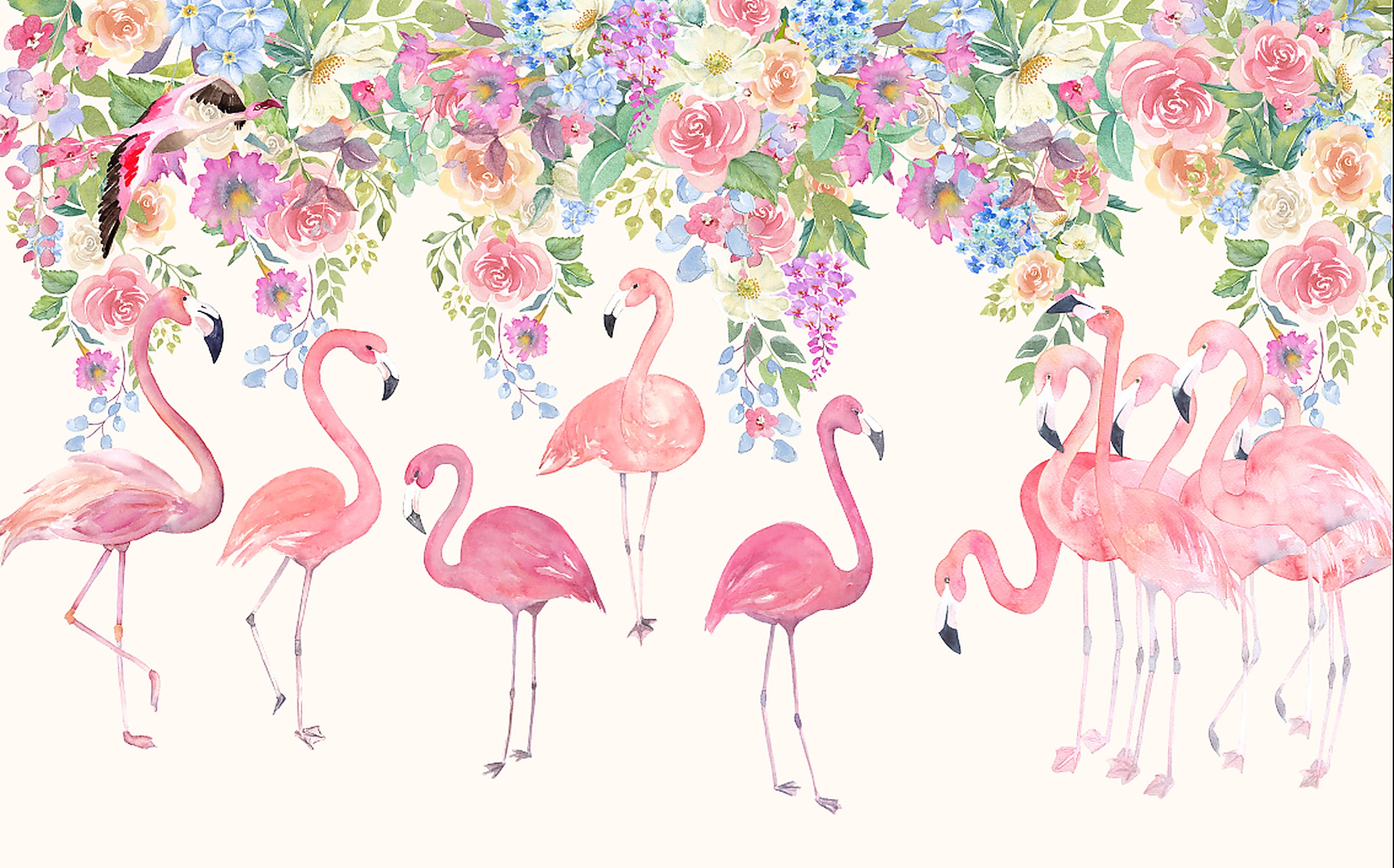 floral flamingo wallpaper pattern shown flat