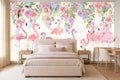 floral flamingo wallpaper in a children's room
