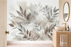 floral leaf wallpaper in a cloakroom