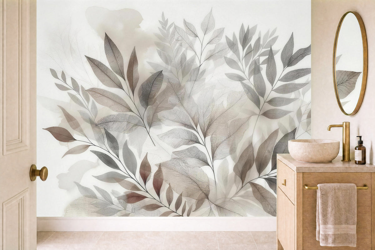 floral leaf wallpaper in a cloakroom