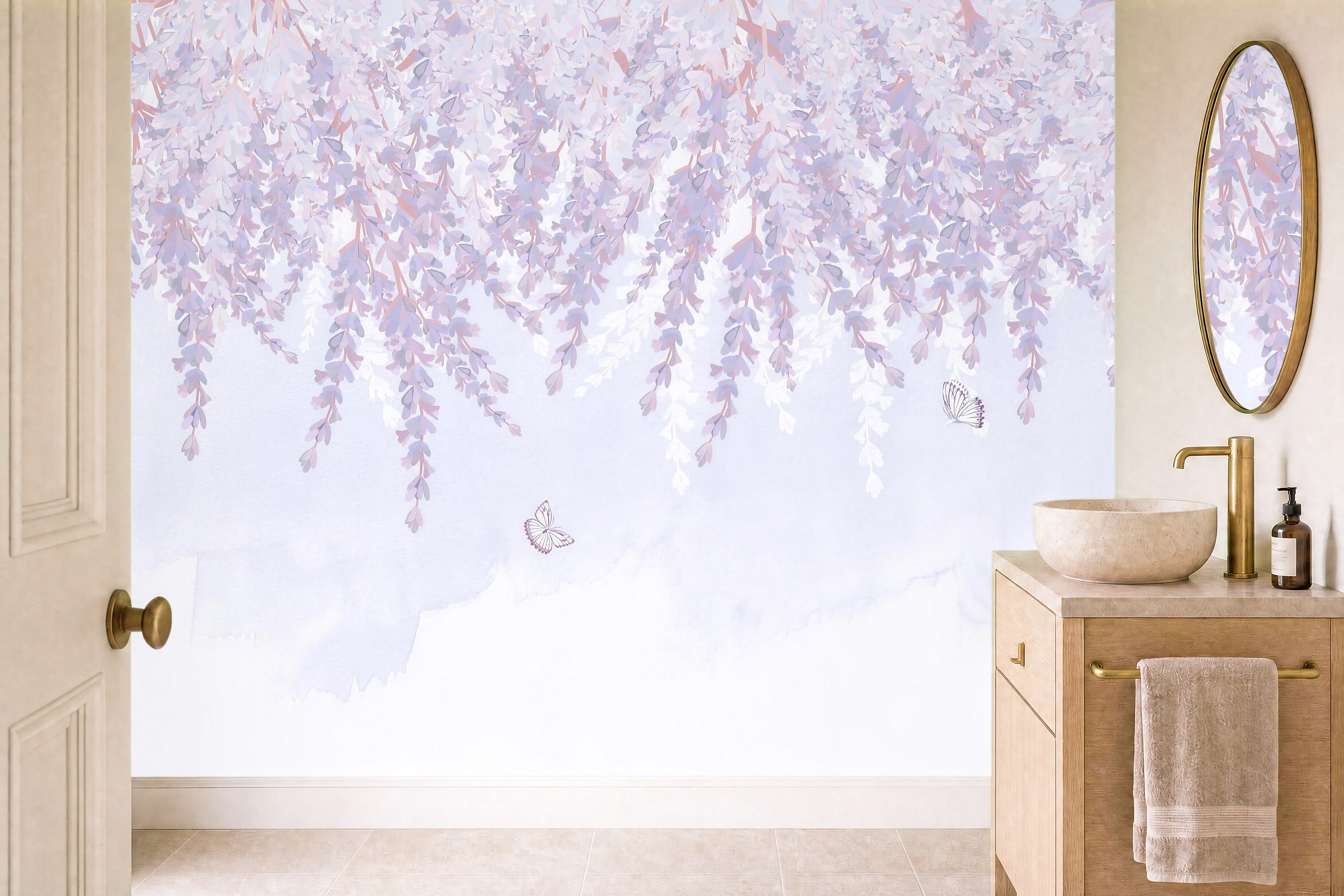floral patterns wallpaper in a cloakroom
