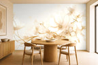 gold blossom wallpaper in a kitchen