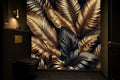 gold leaf effect wallpaper in a cloakroom